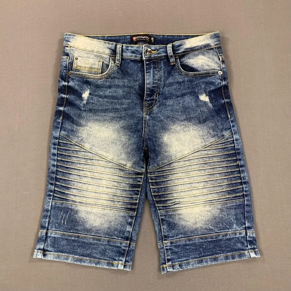 Southpole Shorts Boys 16 Moto Biker Distressed Denim Ribbed Jean Jorts Y2K Style